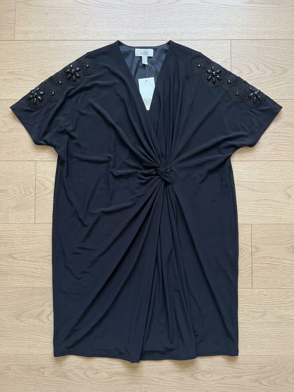 Badgley Mischka Black Embellished-Sleeve Tie-Front Caftan